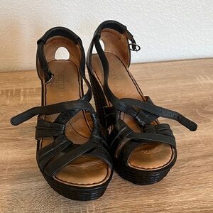 Born Black Strappy Leather Wedges